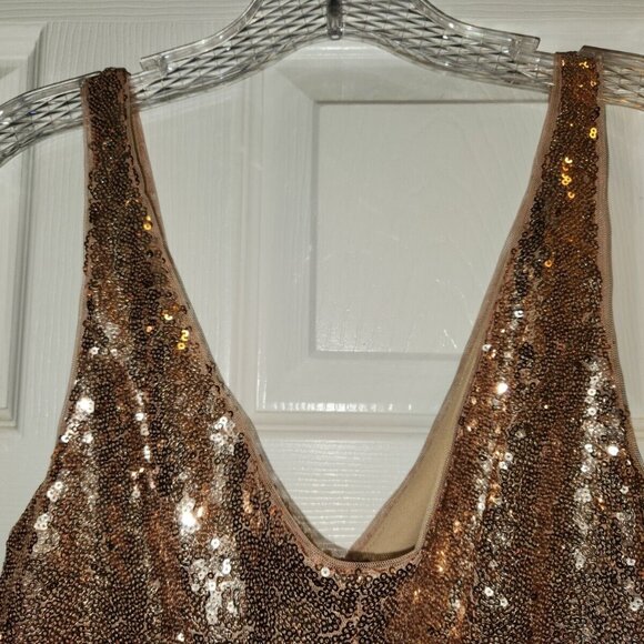 NWT Jump Apparel Gold Sequined Evening Dress Gown Juniors 3/4 Party Cocktail - Picture 5 of 7